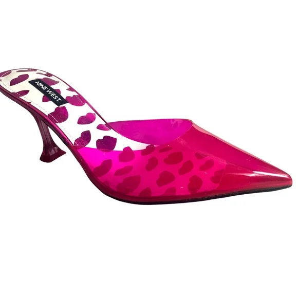Nine West HOTT Clear Plastic Mule Heels Pumps | Barbie Hot Pink | Womens 8.5 NEW - Picture 4 of 16